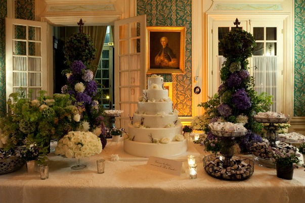 lilac and white dessert table