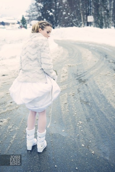 bride in snow boots