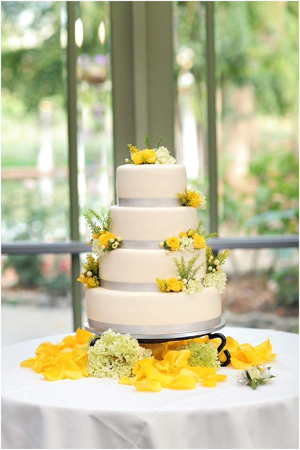 white grey yellow wedding cake