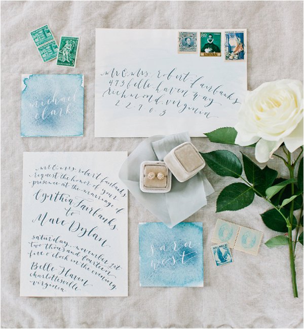 pale blue and white wedding stationery