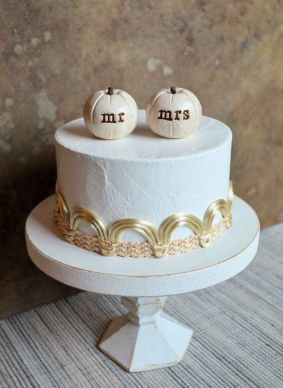 Wedding cake topper/set of 2 rustic white mr mrs pumpkins and Love banner 