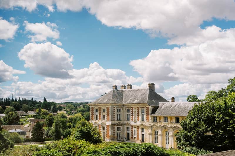 Formal French château gardens in afternoon light