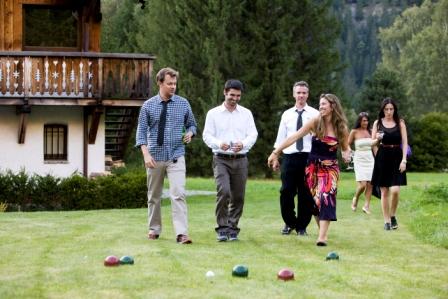 friends playing bacci ball in Chamonix