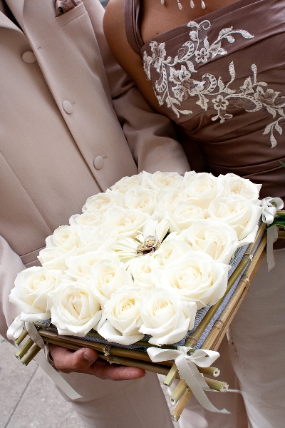 white rose ring pillow