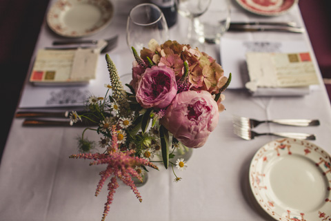 pink wedding table flowers