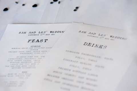 black and white wedding menus