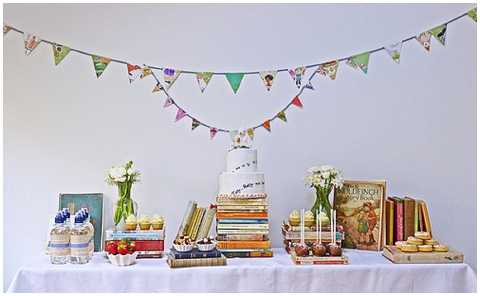 retro book dessert table