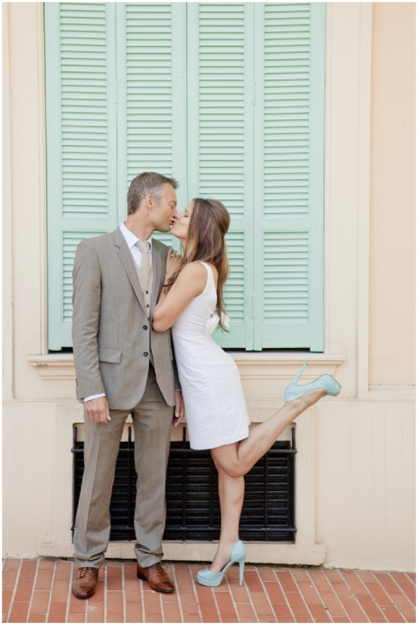 Matching mint shoes and shutters in Monaco | Photography © Katy Lunsford on French Wedding Style Blog