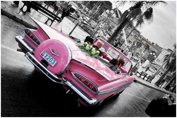 pink wedding cadillac