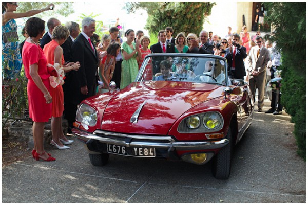 red retro wedding car