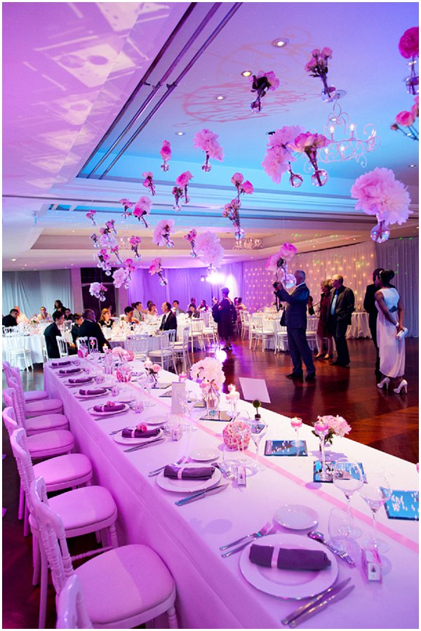 hanging wedding flowers - radiant orchid decorations