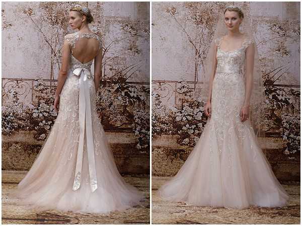 Blush wedding dress Monique Lhuillier
