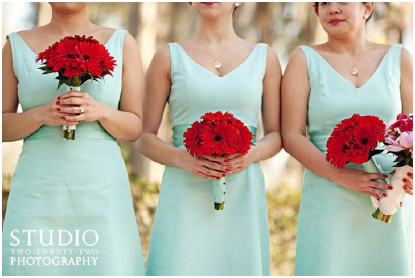 mint red bridesmaids