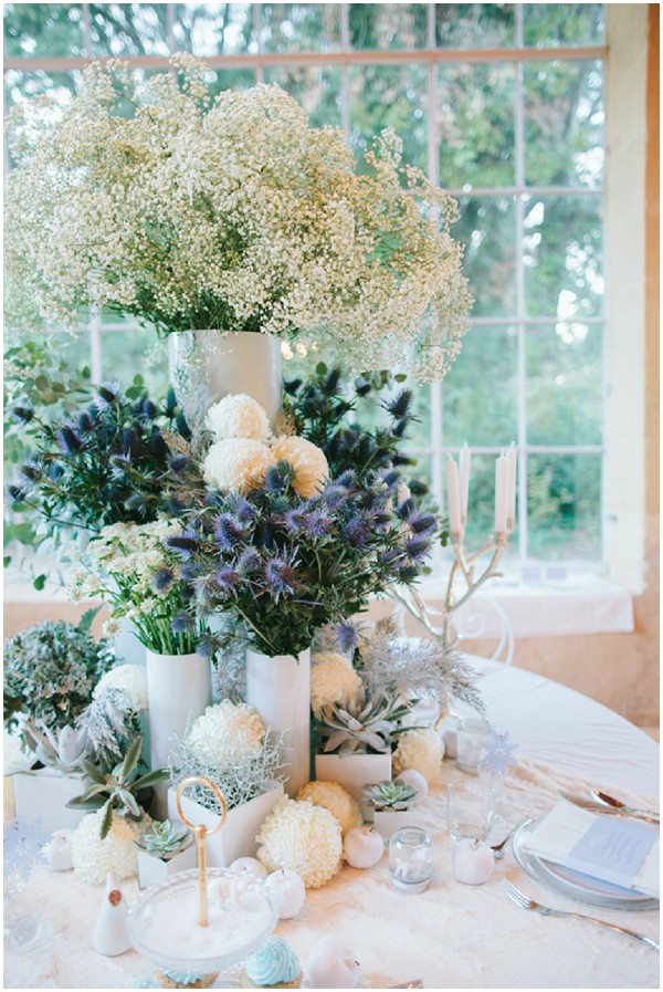 white blue floral display