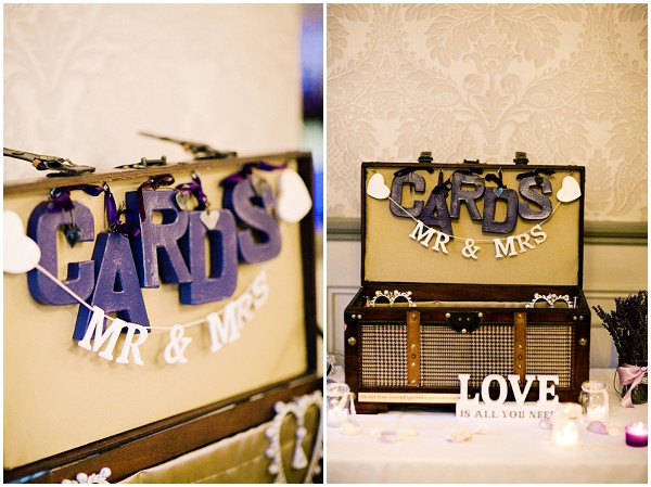 purple card wedding sign