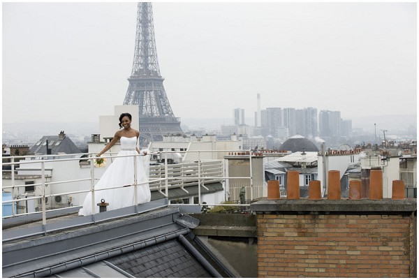 bride on rooftop Paris