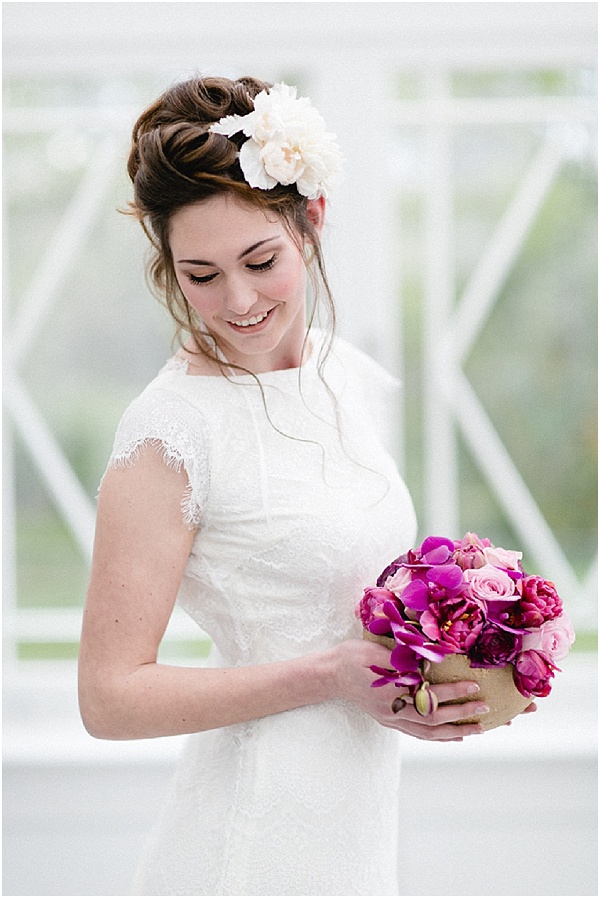 romantic bride with pink flowers