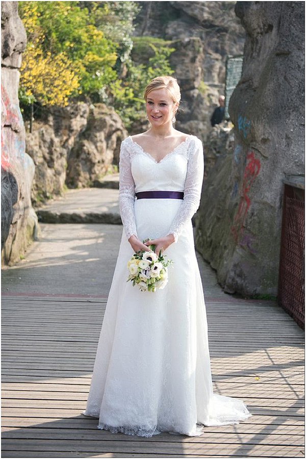 wedding dress purple sash