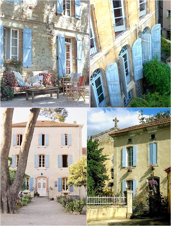french houses with blue shutters