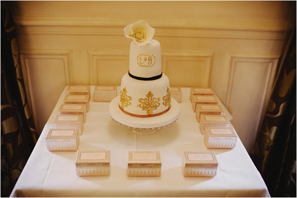 gold white wedding cake