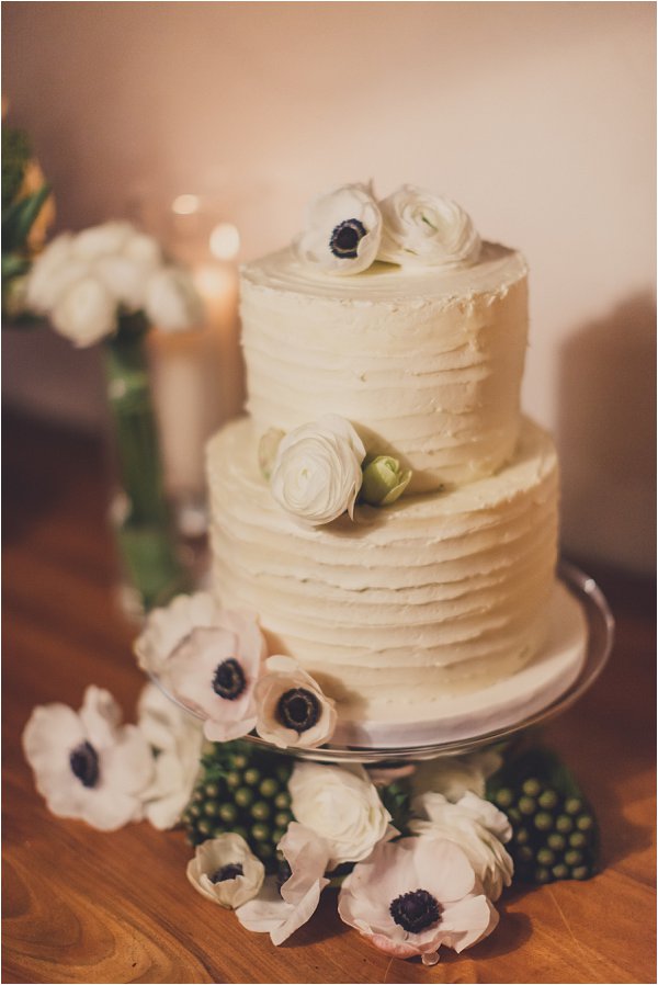 white buttercream wedding cake