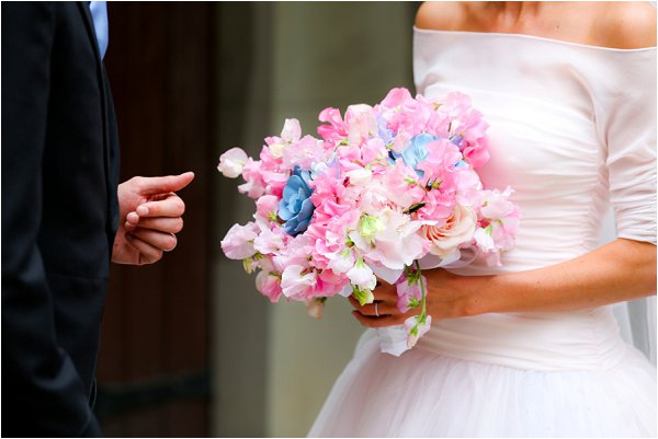 pink blue bridal bouquet