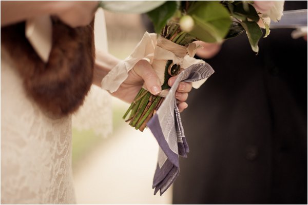 ring tied to bouquet