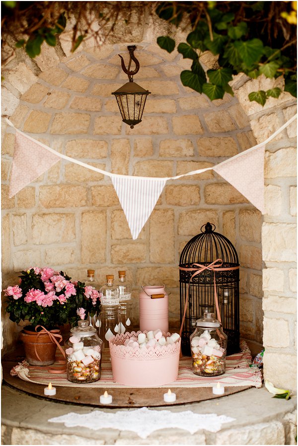 pink and white sweet table