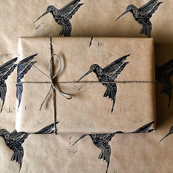 hand made printed bird wrapping paper