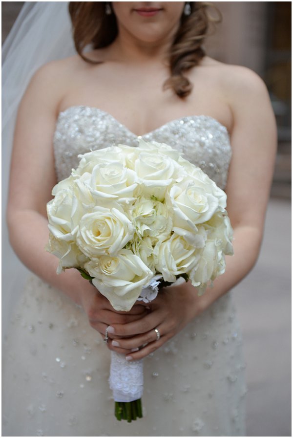 pure white rose bridal bouquet