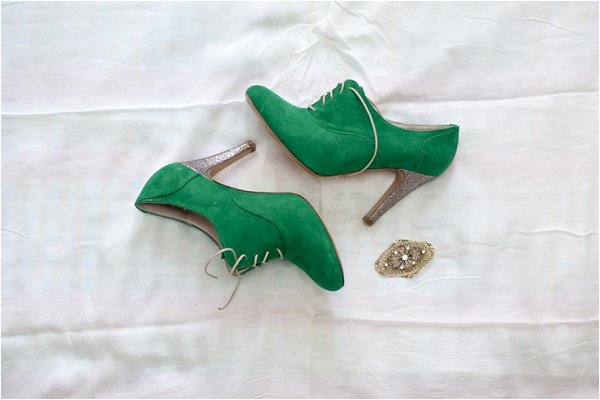 Green velvet wedding shoes