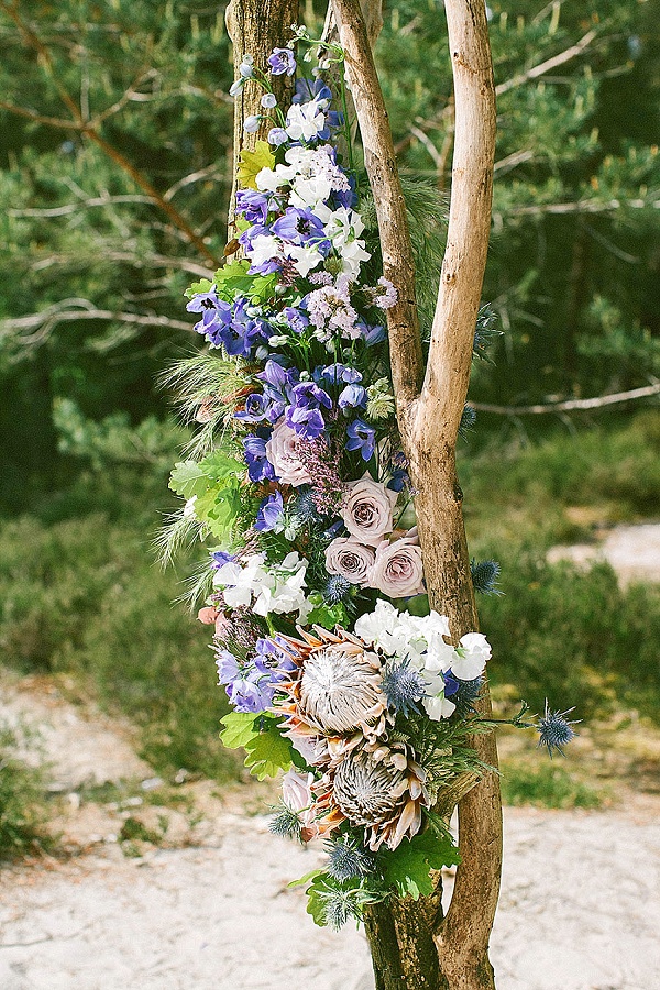 Blue and lilac wedding blooms