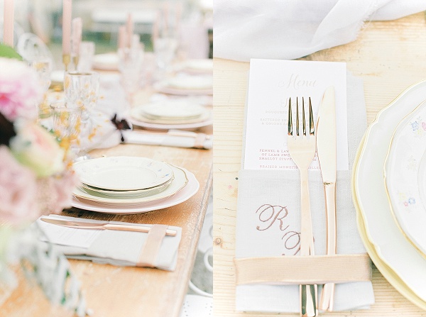 Blush and copper place settings