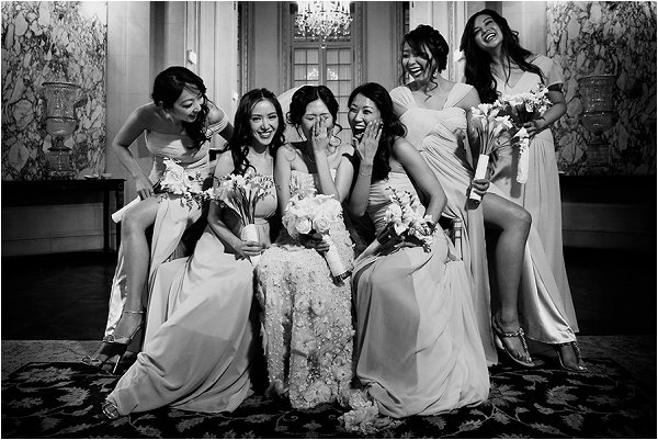 Giggling with the bridesmaids