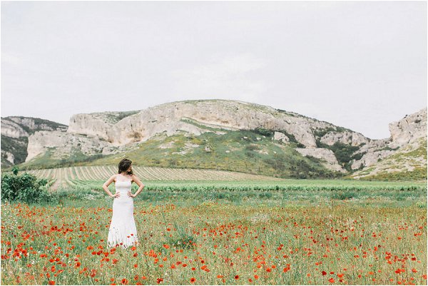 Bride in a gorgeous poppy meadow in Provence
