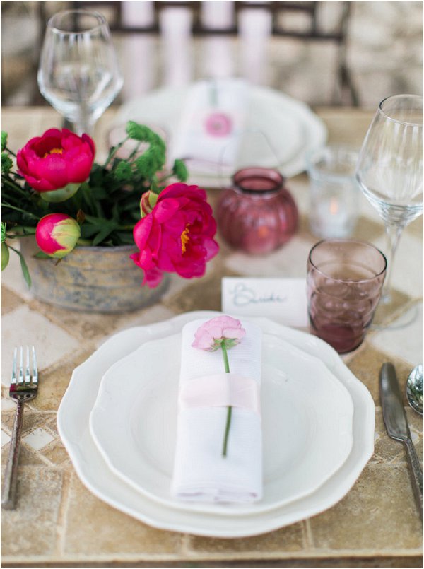 Delicate pink place settings for Provence Wedding inspiration