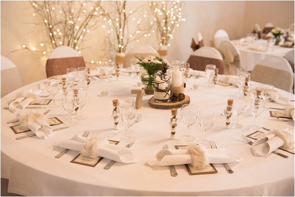 Neutral table decor at French winter wedding