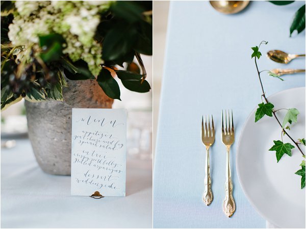 gold and blue wedding details