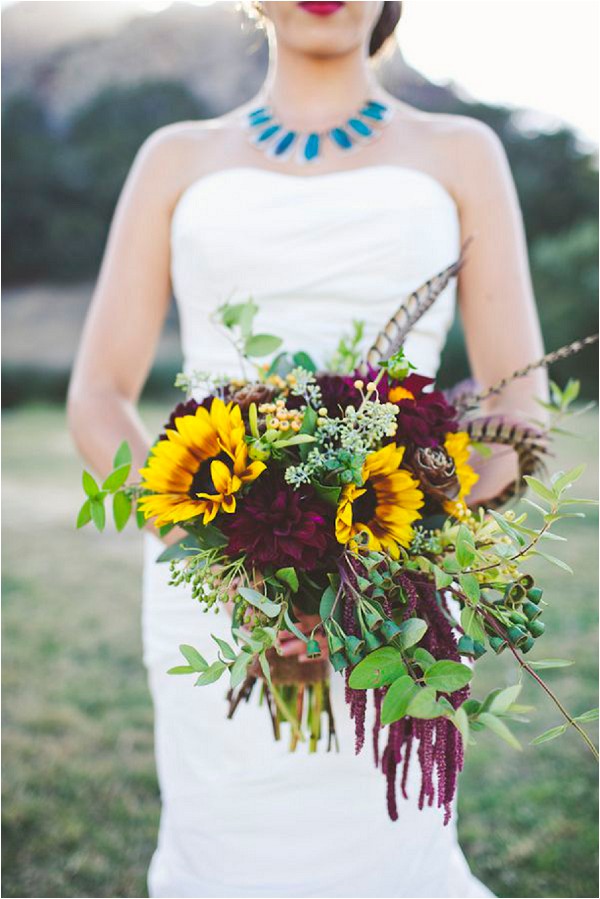 dramatic bouquet with feathers - Sarah Kathleen Photography