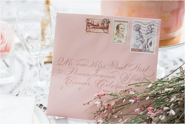 peach calligraphy wedding letter