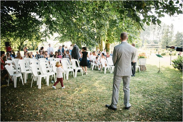 The groom awaits his bride in outdoor Auvergne wedding