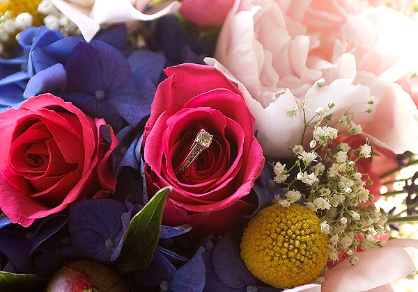 colorful blooming wedding bouquet