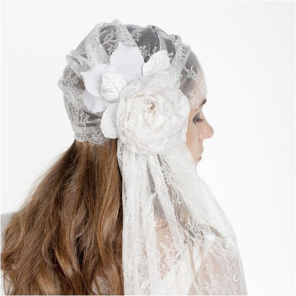 so pretty lace and flower juliet bridal cap