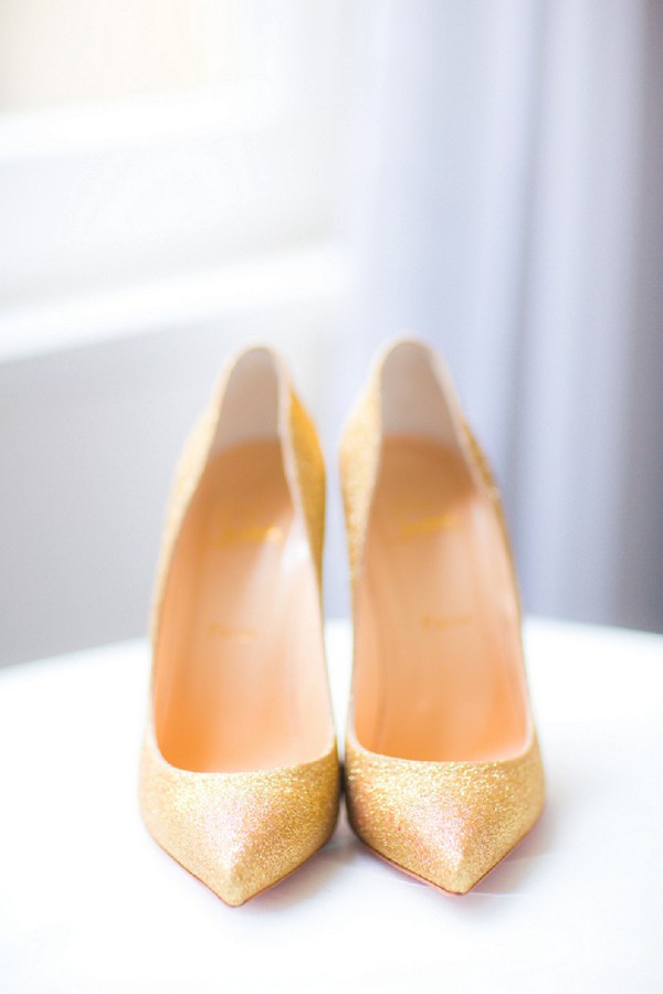 Gold Christian Louboutin wedding shoes