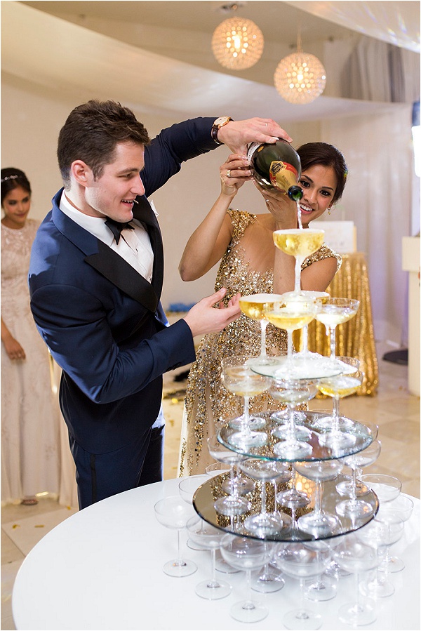 champagne tower at wedding