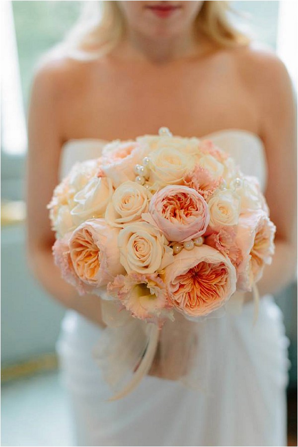 peach peony and rose wedding bouquet