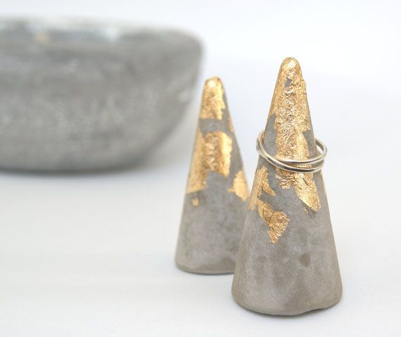concrete and gold leaf ring cones