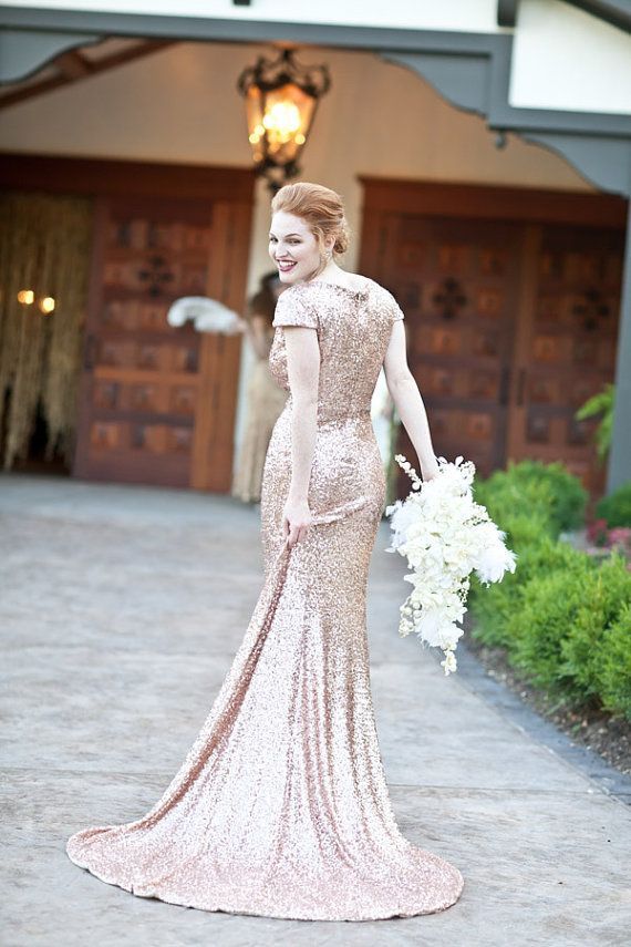 Bacall - Rose Gold Paillettes Old Hollywood Wedding Gown