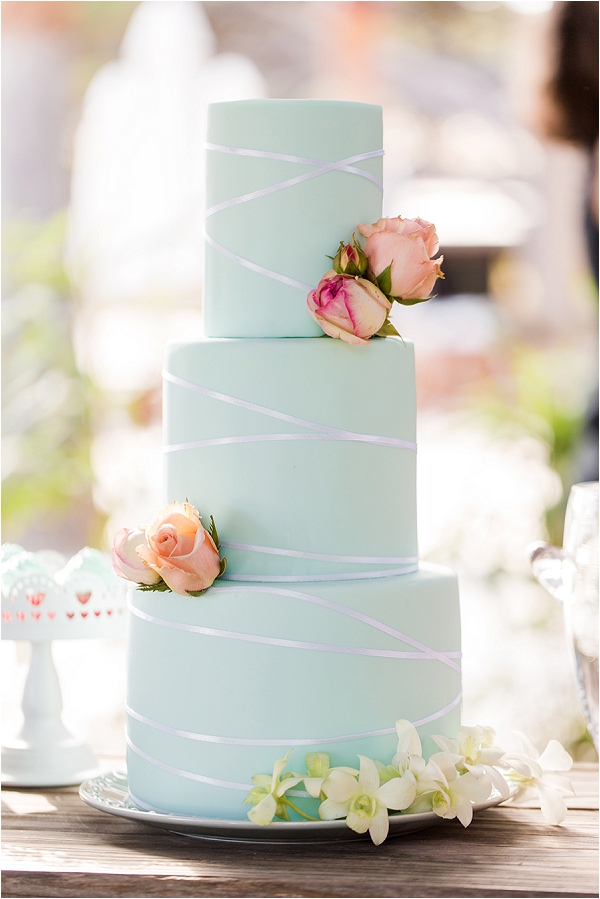 mint and peach wedding cake