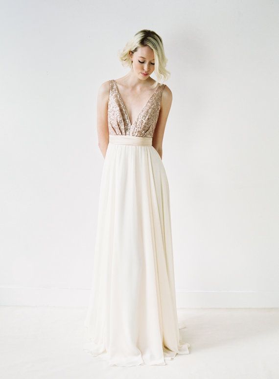 Rose Gold Sequinned Backless Wedding Dress